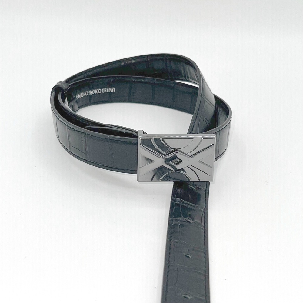 United Colors of Benetton Mens M‎ Black Crocodile Embossed PU Belt Career Retro